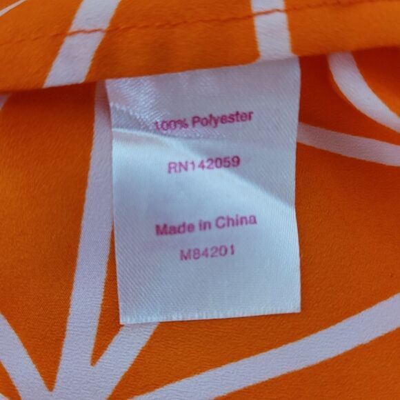 Macbeth Collection Orange White Print Blouse Size Small (2317) - Picture 5 of 6